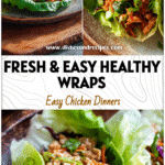 Fresh Healthy Chicken Lettuce Wraps topped with vegetables served on a rustic plate.